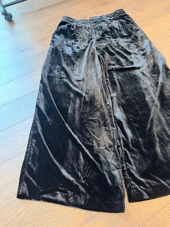 Anthropologie Crushed Velvet High-Rise Wide-Leg Black Trouser - Large - C30-035 - Picture 10 of 13
